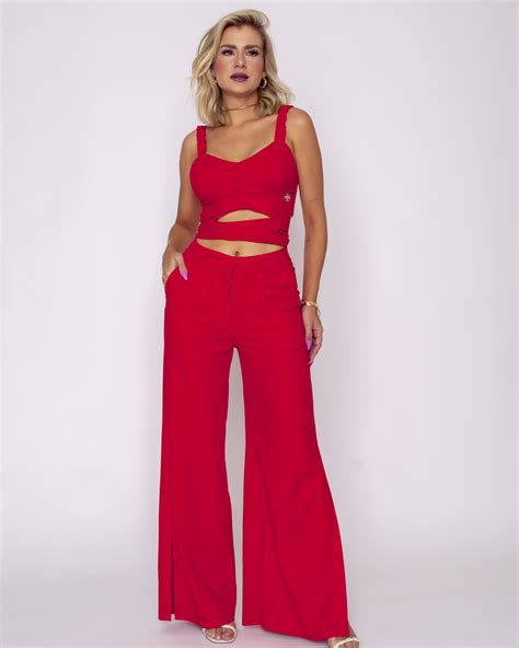 Conjunto Miss Misses Cropped E Cal A Vermelho P