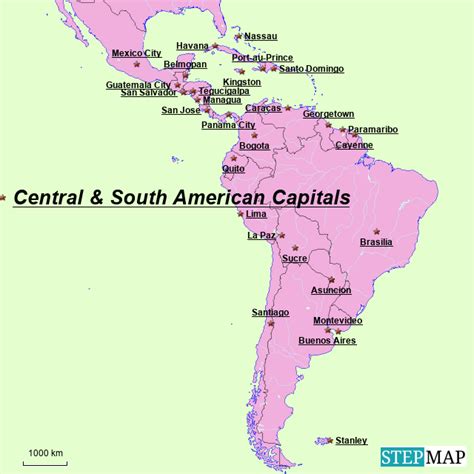 South And Central America Map With Capitals Map