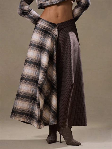 musera fold  split plaid flannel maxi skirt clothes shein uk