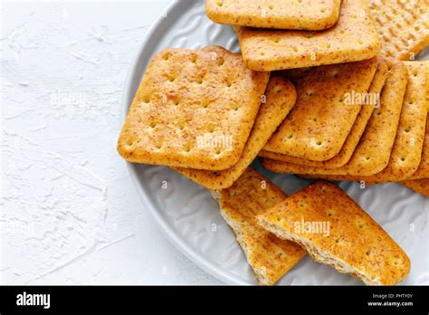 Crunchy Crackers With Wheat Bran Stock Photo Alamy