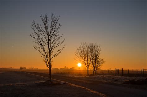 Wallpaper Sunlight Sunset Nature Sky Winter Field Sunrise