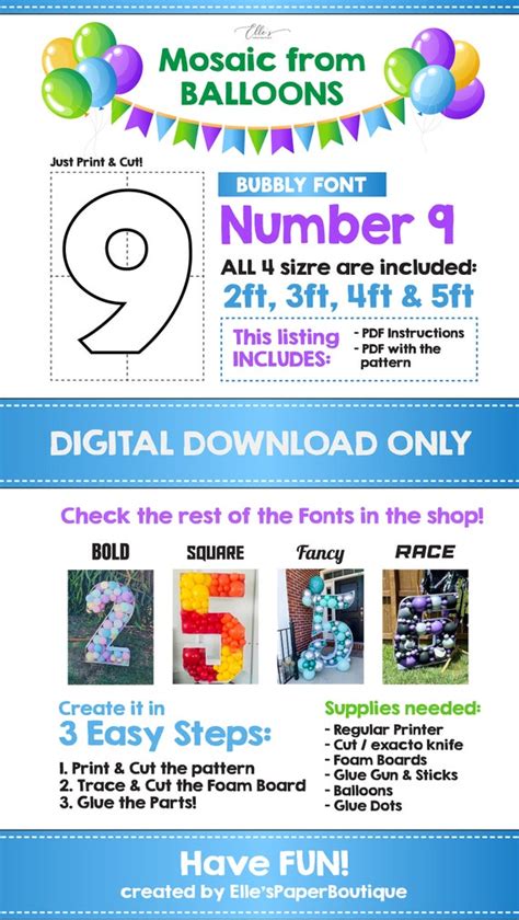 Number Mosaic Template Bubbly Font Balloon Mosaic Mosaic Etsy