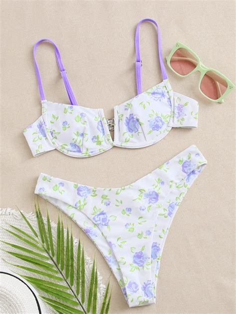Emmiol Free Shipping Ditsy Floral Underwire Bikini Set Lilac S In Bikini Sets Online Store