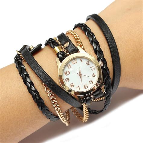 Montre Bracelet Charme Vintage Weave Cha Ne En Cuir Bracelet Femmes