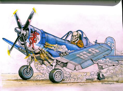 Drawing of a F4U Corsair piloted by a sketeleton : r/drawing