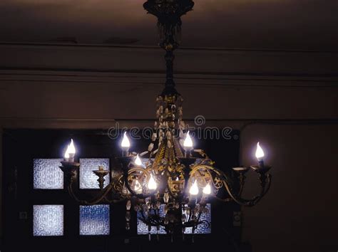 Burning Chandelier Indoors Close Up Stock Photo Image Of Circle