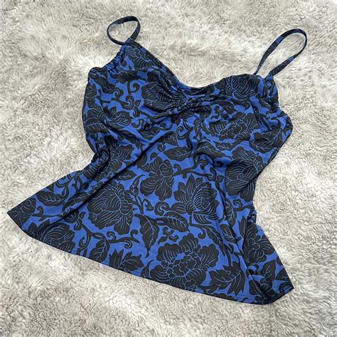 Lands End Bikini Top With Cup Support Size 12 Blue Depop
