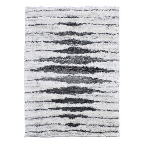 Tapis Longs Poils Shaggy 120x170 Rectangle Tissé Crème Motif Berbère