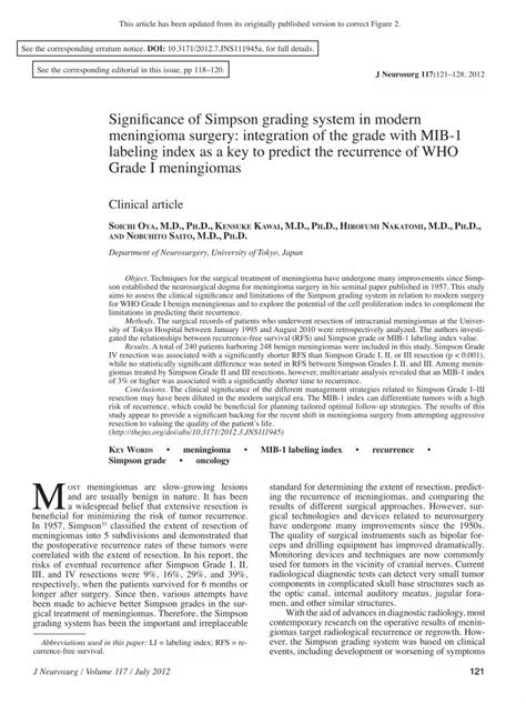 Pdf Significance Of Simpson Grading System In Modern Meningioma