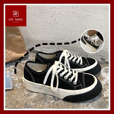 Mua Giày thể thao nữ vải canvas đế bằng bánh mì cao cm hot mới ulzzang retro màu đen xanh kem