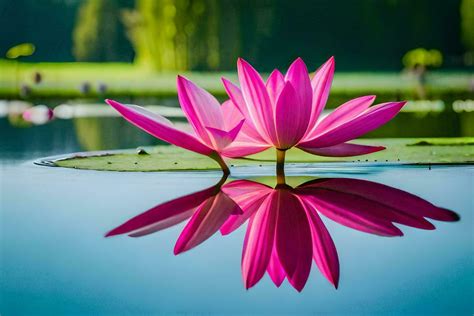 Two Pink Lotus Flowers Are Reflected In The Water Ai Generated