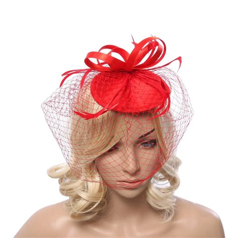 Ladies Fascinators Black Cream Red Flower Feather Sinamay Hats Women