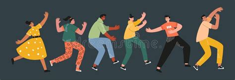 Funny People in Different Poses Dance at a Party or Festival. Music ...