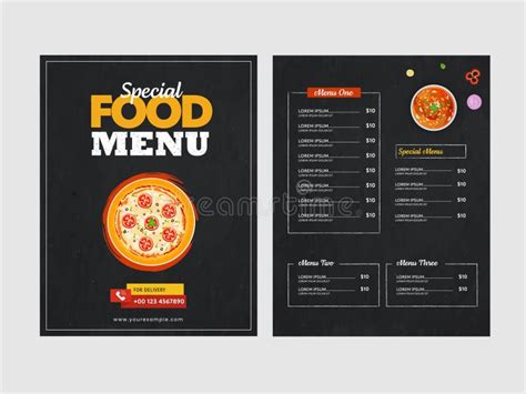 Special Food Menu Card Template In Front And Back Stock Illustration