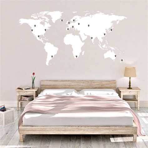 World Map Sticker Wall Vinyl Plus Free Pointers Etsy
