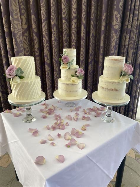 Trio Of Cakes 3 Tier Semi Naked 2 Tier Semi Naked And 3 Tier Buttercream Frosted Wedding