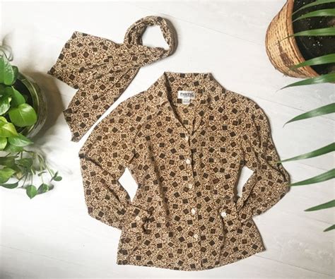 S Silk Designer PORTS Blouse S Pussy Bow Gem