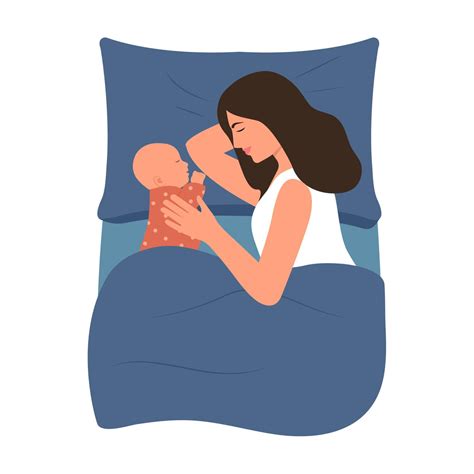 Mother and newborn baby sleeping together,mommy and infant lying in bed