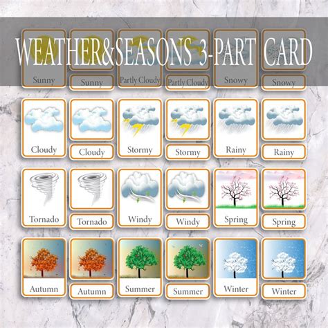 WEATHER And SEASONS Three Part Flash Cards Nomenclature Cards Earth