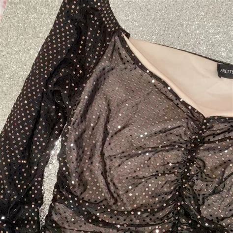 Black Glitter Bodysuit With Nude Underlay Size 8 Depop
