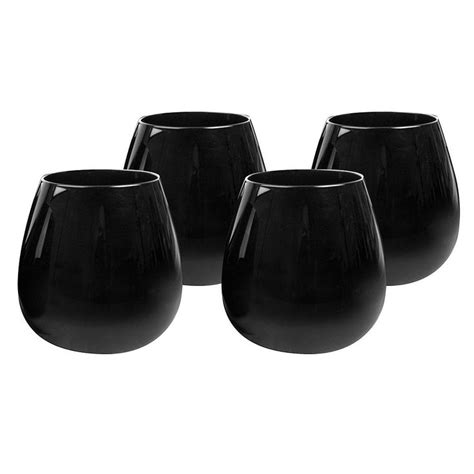 Artland 4 Pc Midnight Black Stemless Red Wine Glass Set Wine Glass