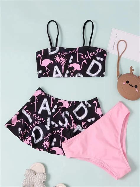 Bikini Con Estampado De Flamenco Para Ni As Traje De Ba O Con Estampado De Letras
