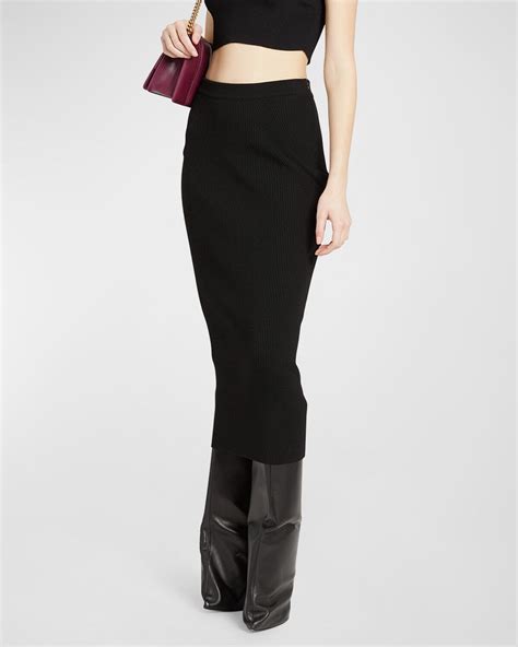 Alexander Mcqueen Ribbed Pencil Midi Skirt Black Editorialist