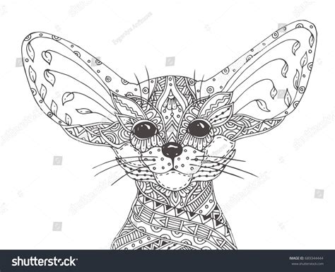 Fennec Fox Handdrawn Fennec Ethnic Floral Stock Vector 689344444