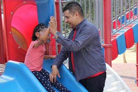 Divorced Dad With His Year Old Brunette Latina Daughter Play In The