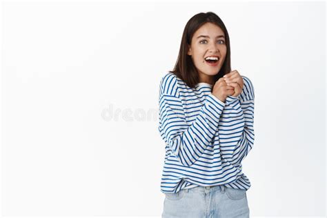 Woman Reaction To Surprise. Cute Girl Looking Amazed in Awe, Say Wow ...