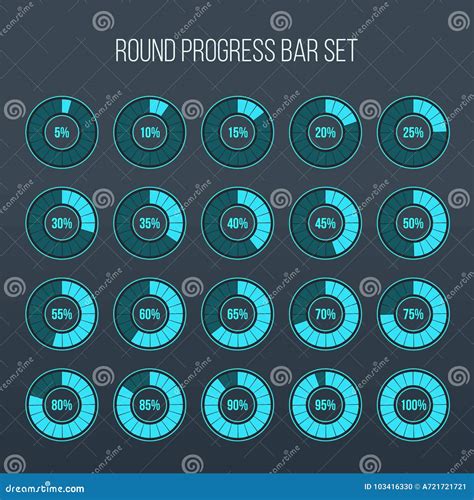 Vector Illustration Of Round Progress Bar Circle Indicators Status