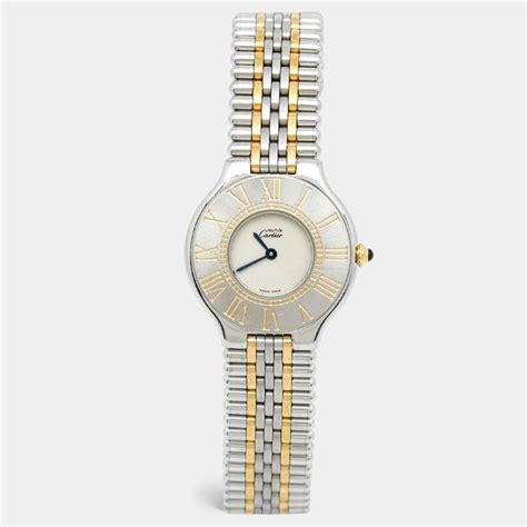 Cartier Silver 18k Yellow Gold Stainless Steel Must De Cartier 21 Women