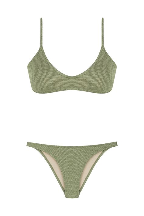 Aquella U Kesim Dokulu Üçgen Gold Simli Haki Bikini Takım Fiyatı Yorumları Trendyol