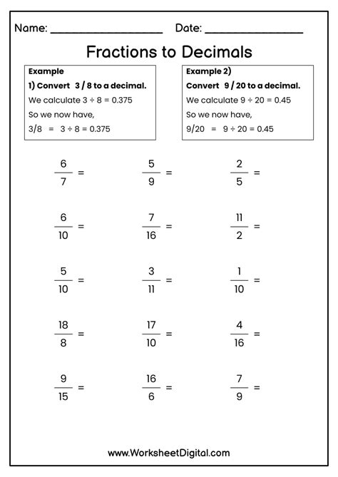 Fractions to Decimals - Worksheet Digital | #1 Teacher-Made Resources