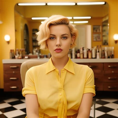 Premium AI Image Scarlett Johansson With Short Blonde Hair Sitting
