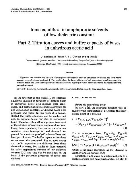 (PDF) Ionic equilibria in amphiprotic solvents of low dielectric ...