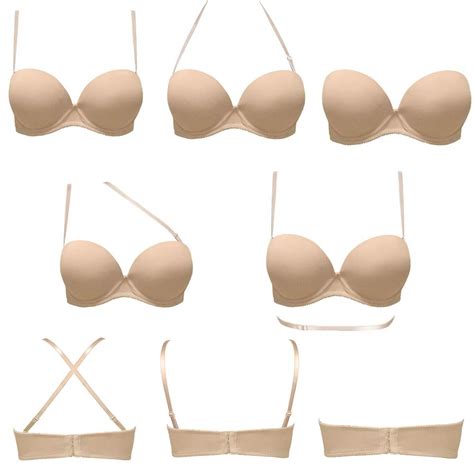 Plusexy Women S Push Up Strapless Bra Thick Padded Underwire Convertible Multiway Bras Nude B