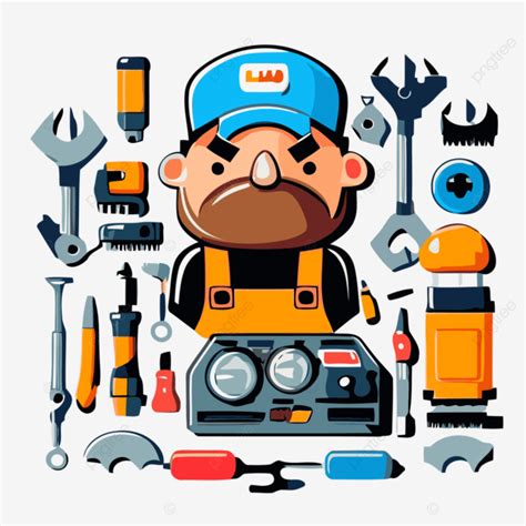 Mechanic Tools Vector Sticker Clipart Cartoon Man With Tools In A Flat