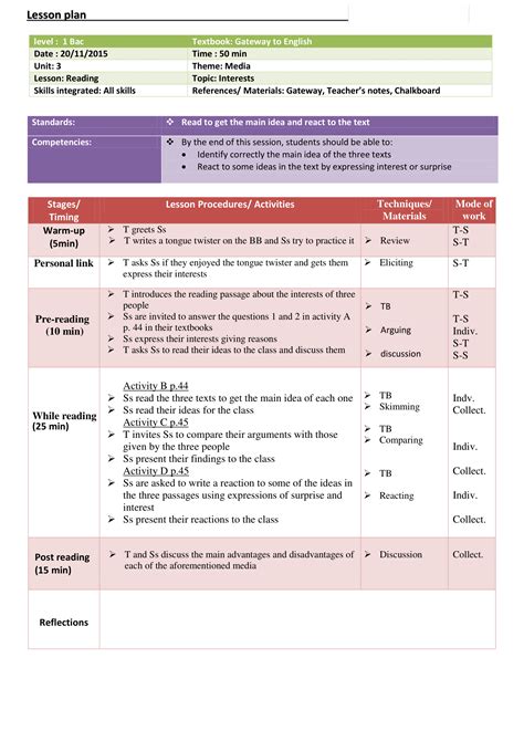 1st Bac Lesson Plan Reading Comprehension Teachingutopians