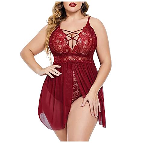 Homegardon Clearance Plus Size Lingerie For Women Sexy Snap Crotch Babydoll Lace Chemise Curvy