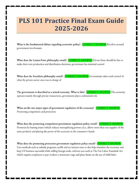 PLS 101 Practice Final Exam Guide - PLS 101: American Government and