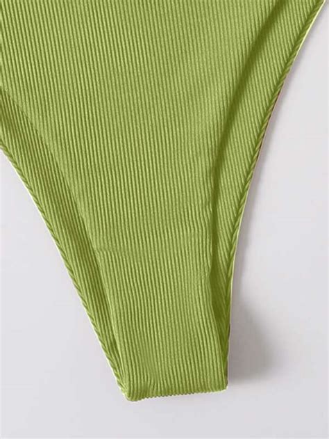 SHEIN Swim Vcay Räfflad Tankinis Uppsättningar V bygel Underbygel Cami BH ar Bikini Underdelar