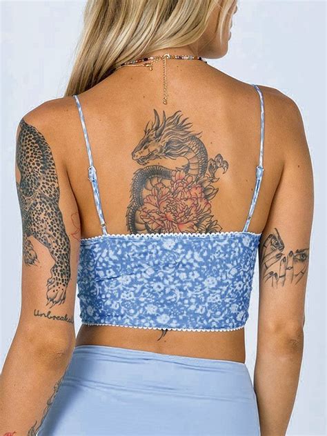 Emmiol Free Shipping Lace Trim Floral Crop Cami Top Blue S In Tank