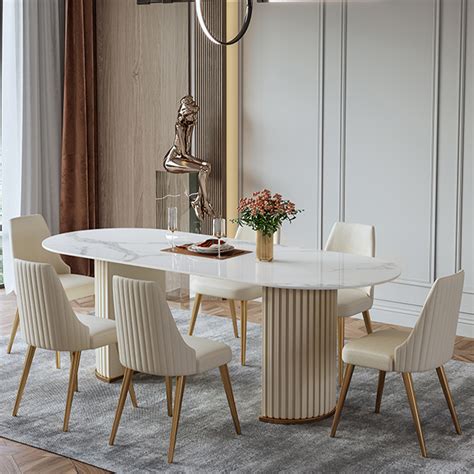 modern oval dining table  column frame legs  shipping