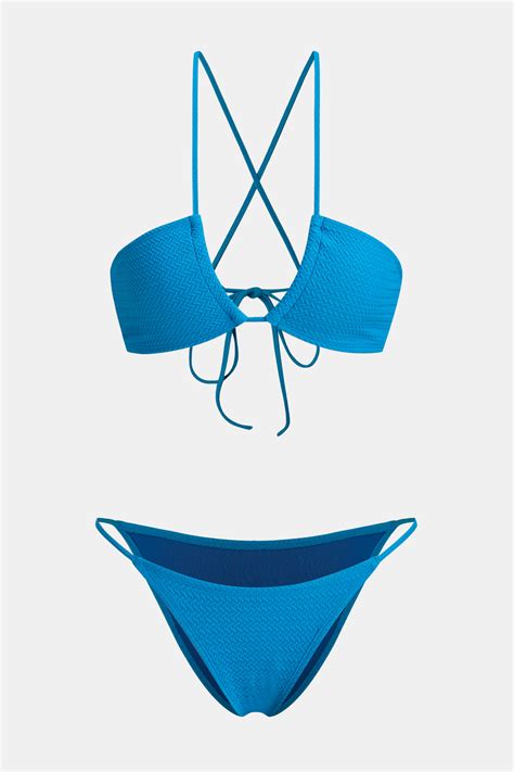 Electric Blue Bikini Top Thong Bottoms Set