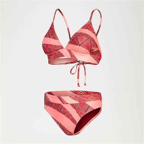 Women S Printed Banded Triangle Bikini Oxblood Coral Speedo UK