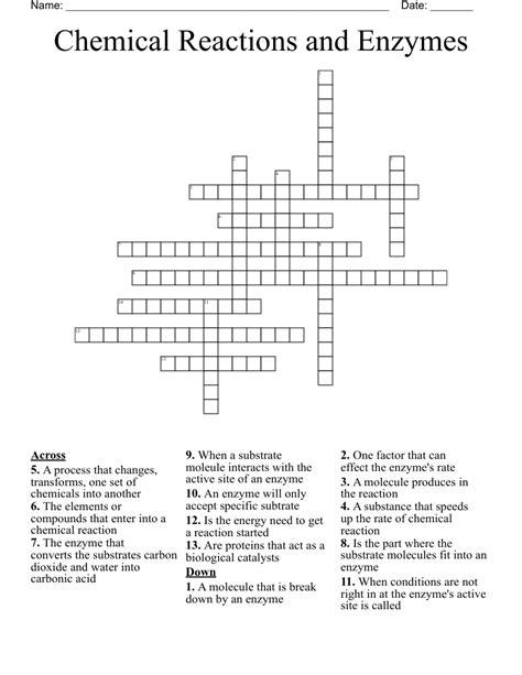 Chemical Reactions And Enzymes Worksheets