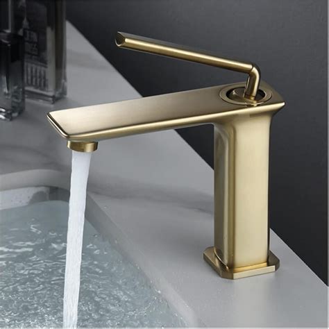 Basin Faucet Brush Gold Bathroom Hot And Cold Single Lever Brass Tap Basin Water Sink Mixer