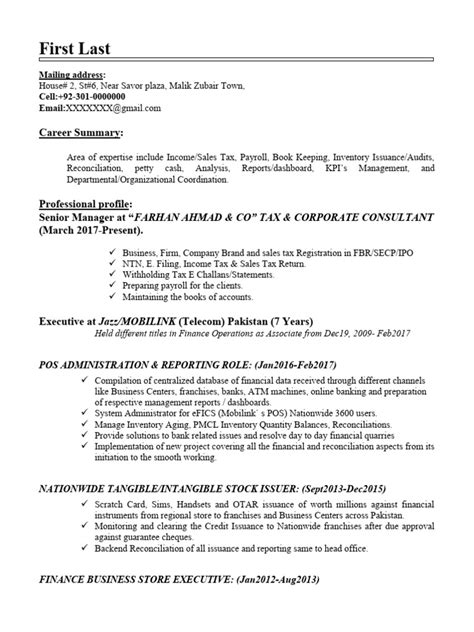 sample cv finance  point  sale banks