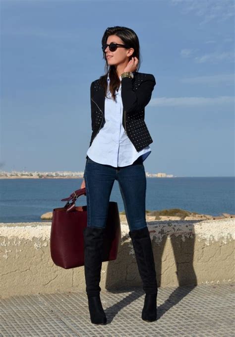 Узкие джинсы носите с ботфортами до колен | Bloggers de moda, Moda ...